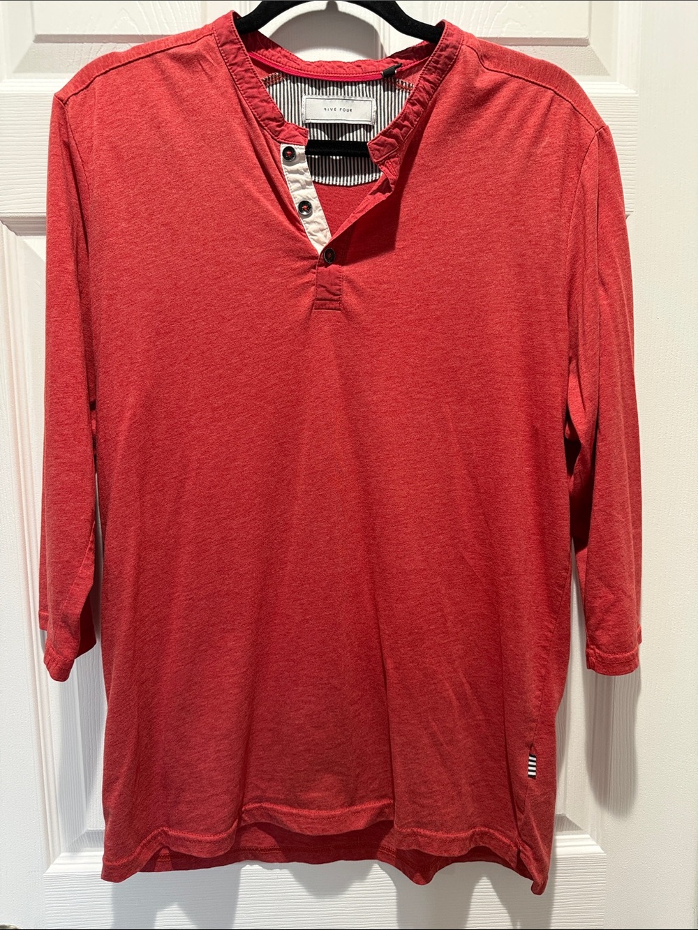 Five Four Coral-Red Button-Neck Henley
